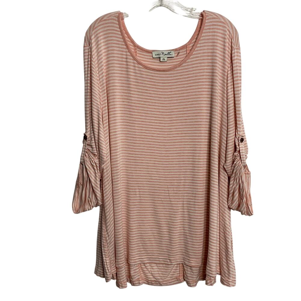 Simply Noelle Womens XXL Jersey Scoop Neck 3/4 Roll Up Sleeve Shirt Stretch Soft